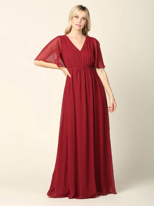 One-Shoulder Gown Mother of the Bride Flutter Sleeve Long Dress Sale