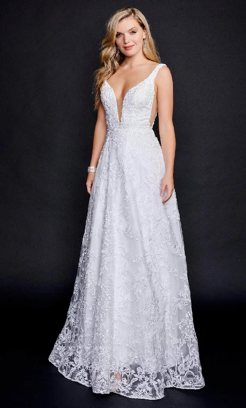 Shimmering Satin Dress Nina Canacci 3227 - Embroidered A-line Evening Dress