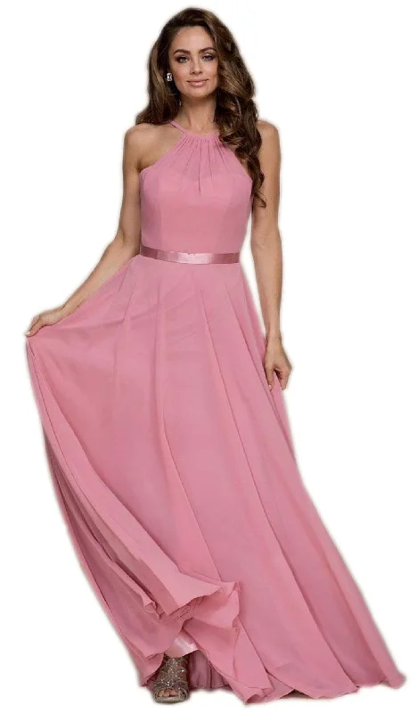 Tailored Wedding Dress Nox Anabel - Y102 Halter Strap Lace Up Chiffon Evening Gown