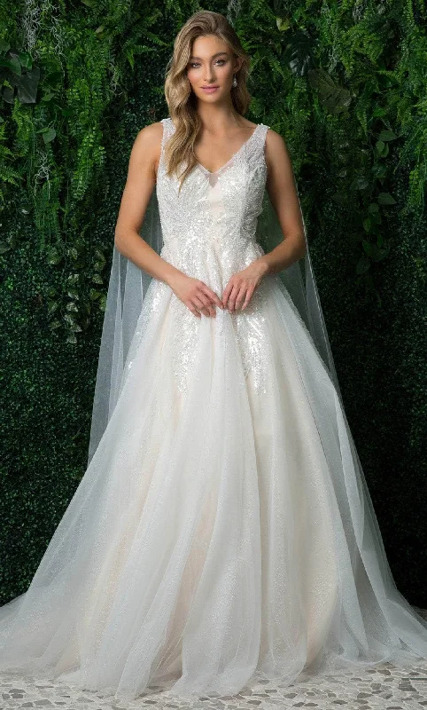 Handmade Dress Nox Anabel JE947 - V Neck Bridal Gown with Shoulder Sash