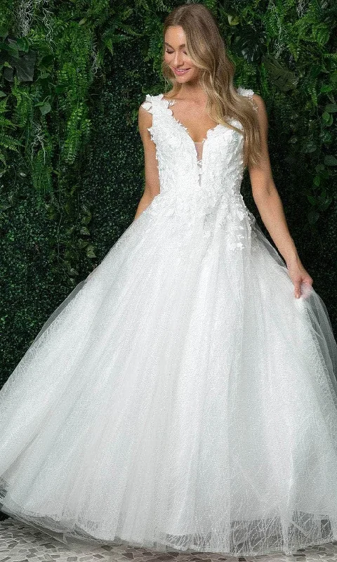 Custom Fit Gown Nox Anabel JR930 - Sleeveless Plunging V-neck Wedding Gown