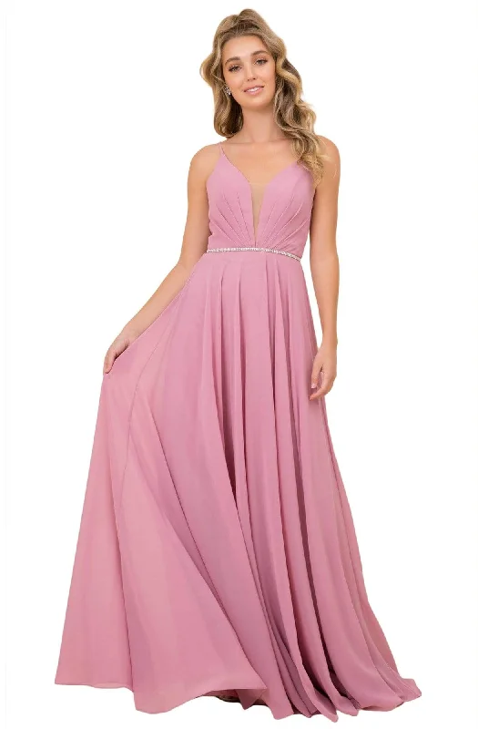 Minimalist Crepe Dress Nox Anabel - R416 Lace-up Open Back Beaded Waist A-Line Prom Dress
