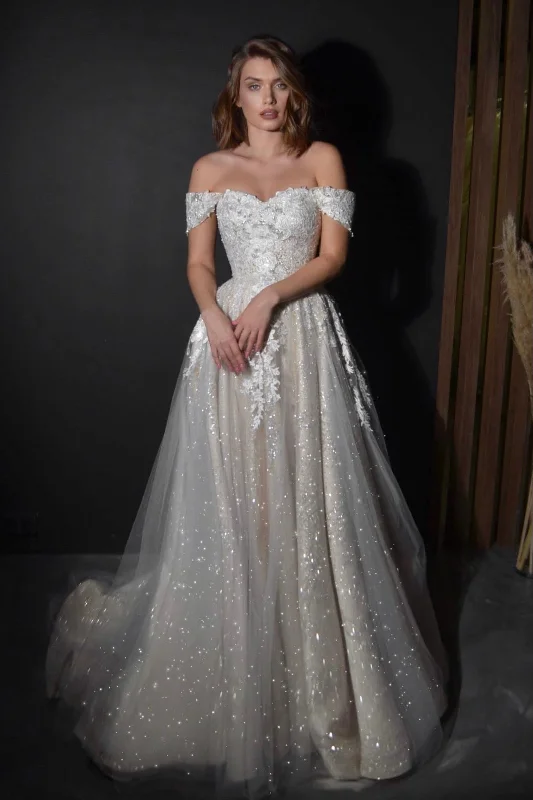 Embellished Gown Off-the-Shoulder A-line Wedding Dress Lumy