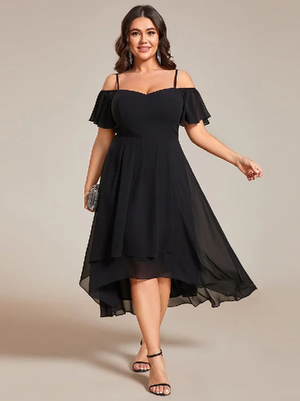 Vintage-Inspired Gown Plus Size Cold Shoulder Sweetheart Necklin Chiffon Midi Wedding Guest Dress Vintage-Inspired Gown Plus Size Cold Shoulder Sweetheart Necklin Chiffon Midi Wedding Guest Dress