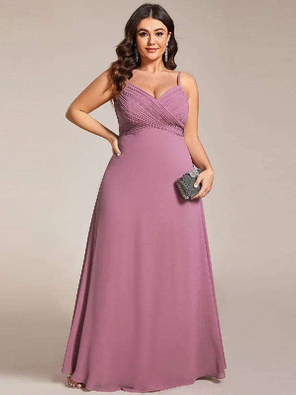 Regal Satin Gown Plus Size Draped Back Criss-Cross Chiffon A-Line Dress