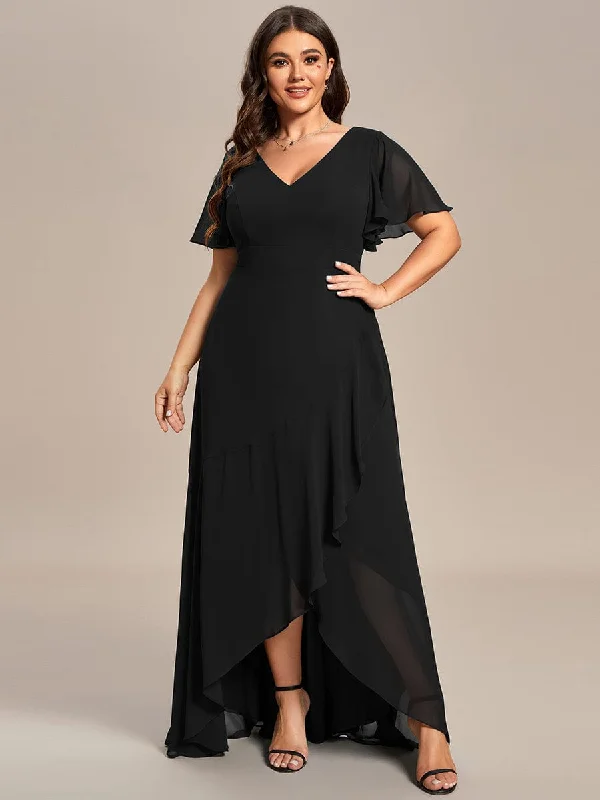 Vintage Gown Plus Size Elegant Lotus Sleeves Chiffon Bridesmaid Dress