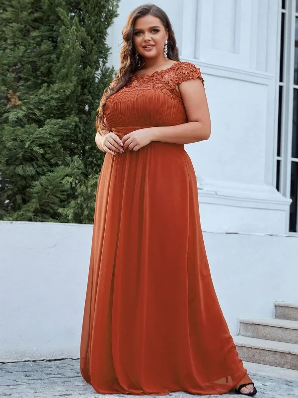 Soft Tulle Dress Plus Size Elegant Maxi Long Lace Cap Sleeve Bridesmaid Dress