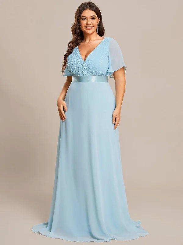 Timeless Elegance Dress Monica | Plus Size Empire Waist V Back Bridesmaid Dress with Short Sleeves