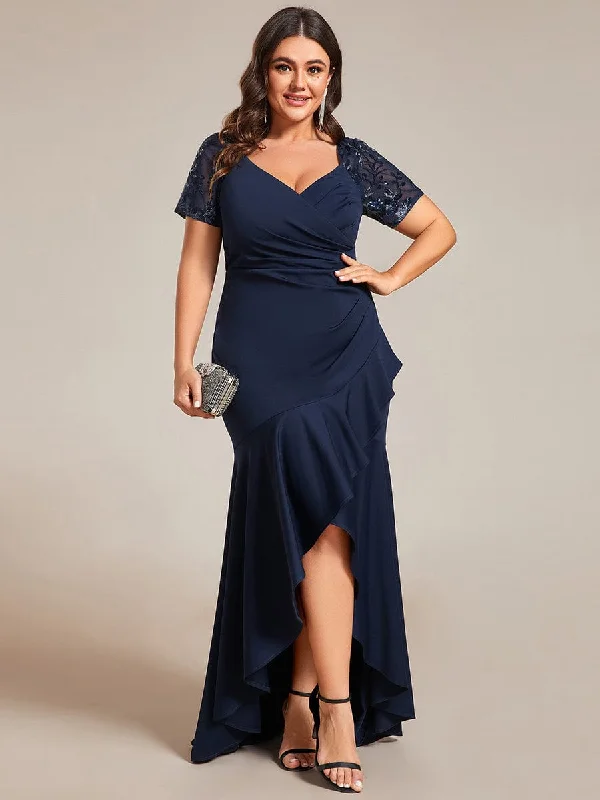 Plus Size High-Low V-Neck Bodycon Fishtail Formal Evening Dress