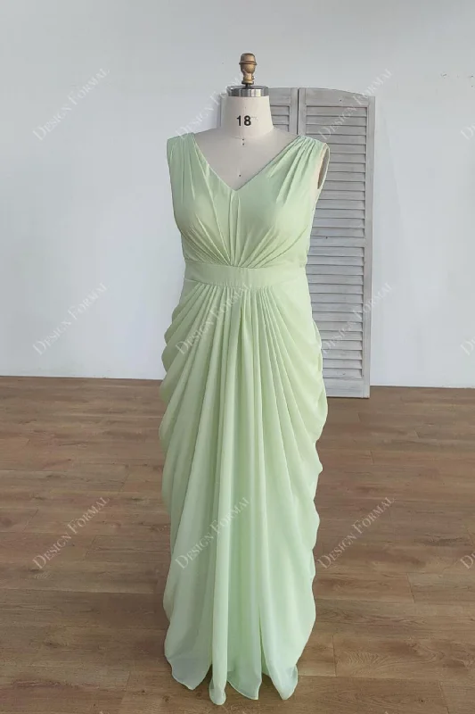 Grand Ballroom Gown Plus Size Sage Chiffon V-neck Sheath Floor Length Formal Dress Grand Ballroom Gown Plus Size Sage Chiffon V-neck Sheath Floor Length Formal Dress