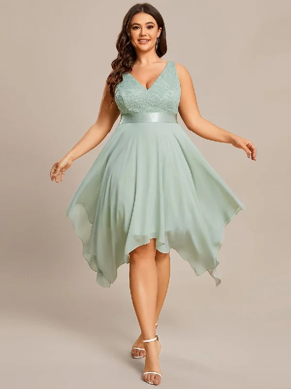 Bridal Gown Plus Size Stunning V Neck Prom Lace Dress for Women
