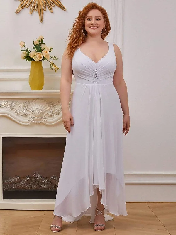 Plus Size Chiffon Formal V-Neck High-Low Cocktail Dress