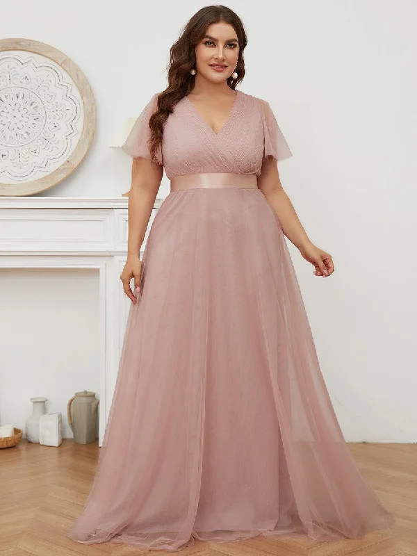 Short Sleeve Dress Women's Floor-Length Plus Size Formal Bridesmaid Dress with Short Sleeve Short Sleeve Dress Women's Floor-Length Plus Size Formal Bridesmaid Dress with Short Sleeve