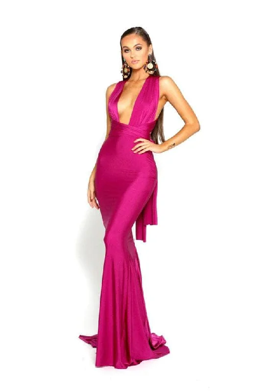 Asymmetrical Hem Dress Portia and Scarlett PS6110 - Plunging Neck Sheath Formal Dress