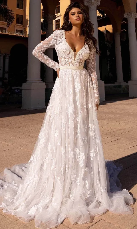 Pearl Embellished Dress Primavera Bridal 11111 - Long Sleeve Embroidered Bridal Dress Pearl Embellished Dress Primavera Bridal 11111 - Long Sleeve Embroidered Bridal Dress