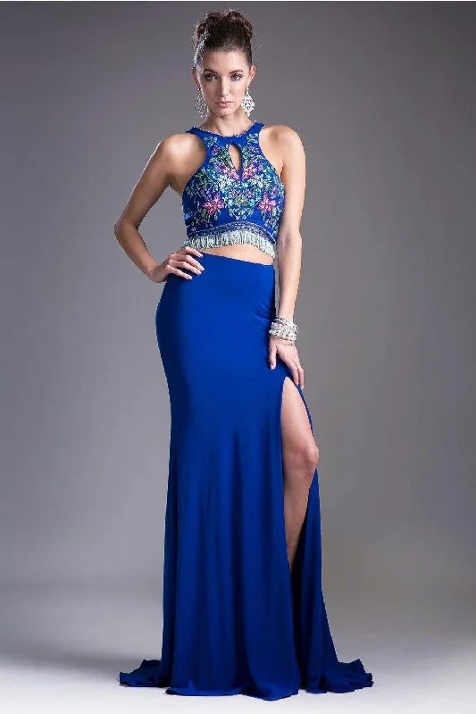 High Slit Gown Cinderella Divine CD71207 Prom Two Piece Formal Dress