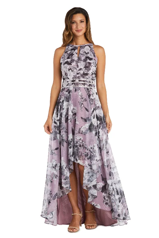 Ornate Lace Dress R&M Richards 9392 High Low Floral Halter Dress