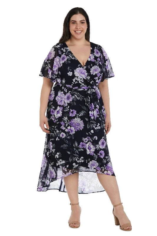 Soft Tulle Dress R&M Richards 9420W High Low Plus Size Print Dress