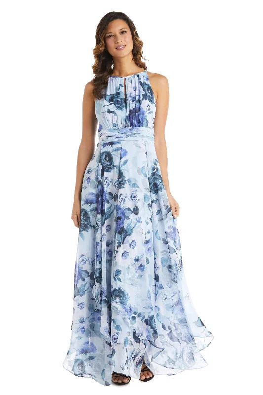 Crystal Embellished Dress R&M Richards 7729 Long Halter Formal Floral Dress