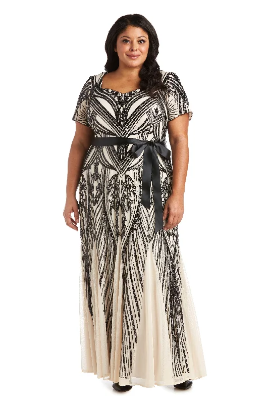 Chic Minimalist Dress R&M Richards 7385W Long Plus Size Sequins Dress