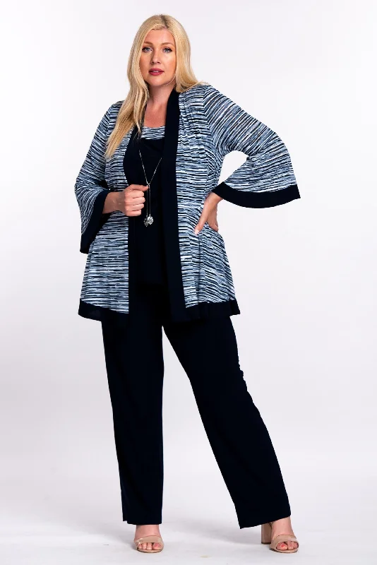 Silk Organza Gown R&M Richards 3906W Plus Size Jacket Pants Suit Navy