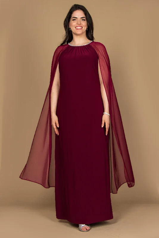 High-Fashion Wedding Gown R&M Richards 2487W Plus Size Maternity Long Formal Cape Gown High-Fashion Wedding Gown R&M Richards 2487W Plus Size Maternity Long Formal Cape Gown