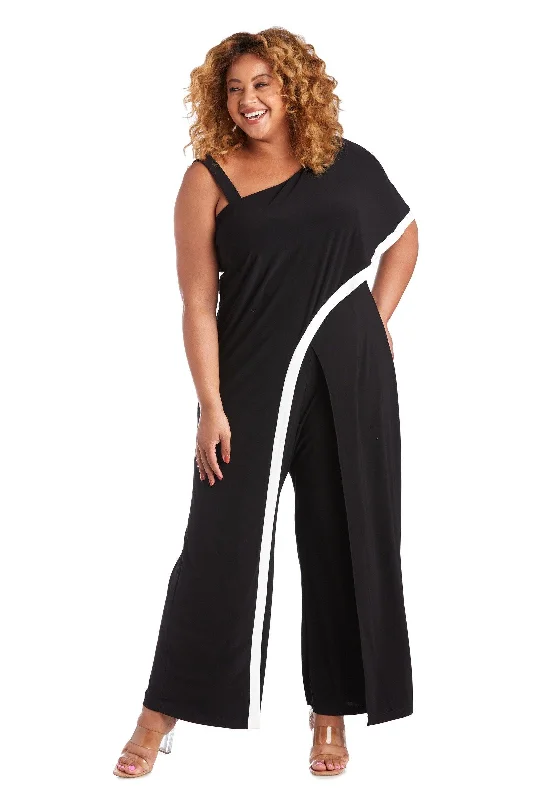 Minimalist Crepe Dress R&M Richards 7438W Plus Size One Shoulder Jumpsuit
