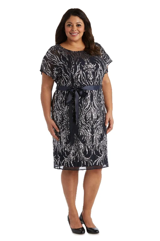 Pearl Embellished Dress R&M Richards 5451W Plus Size Short Dress