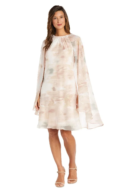 Tulle Ball Gown R&M Richards 9276 Short Floral Chiffon Cape Dress
