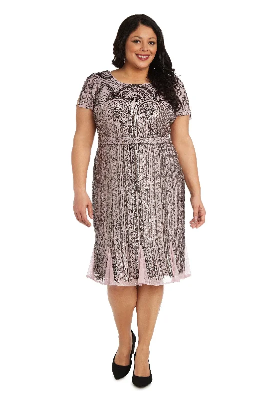 Simple Gown R&M Richards 7342W Short Plus Size Cocktail Dress