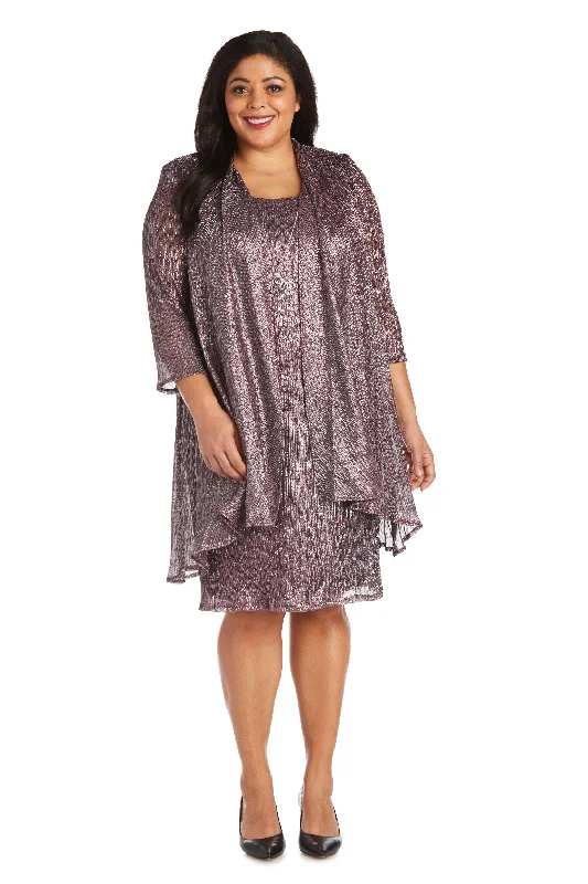 Chiffon Dress R&M Richards 7261W Short Plus Size Metallic Dress