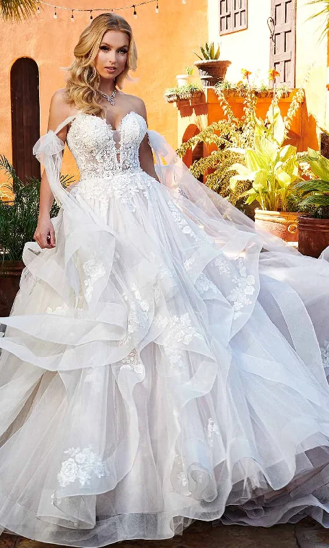 Romantic Lace Dress Rachel Allan Bridal RB3163 - Tie Strap Embroidered Bridal Gown