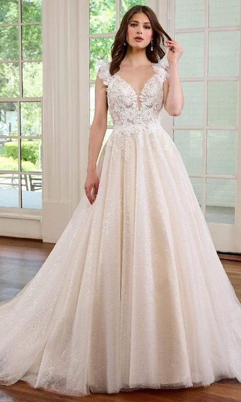 A-Line Dress Rachel Allan RB2178 - Floral Appliqued Sleeveless Bridal Gown