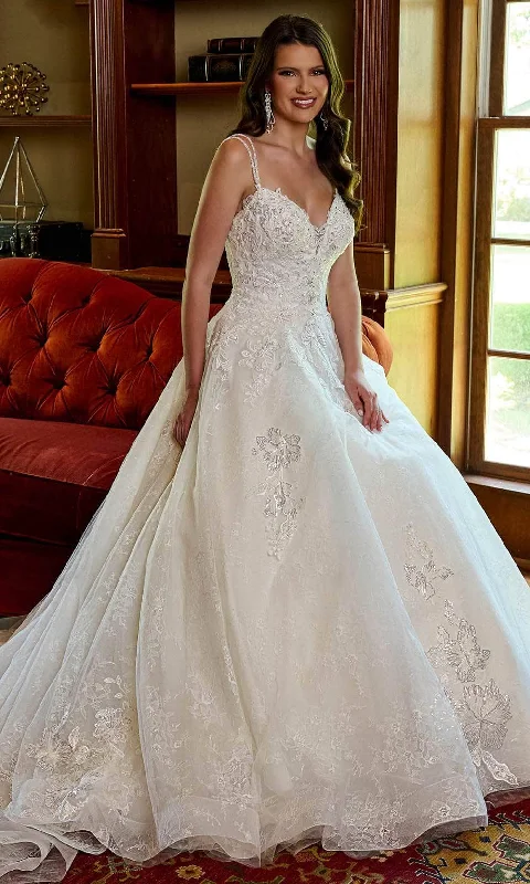 Strapless Ball Gown Rachel Allan RB3180 - Dual Straps Lace Appliqued Bridal Gown