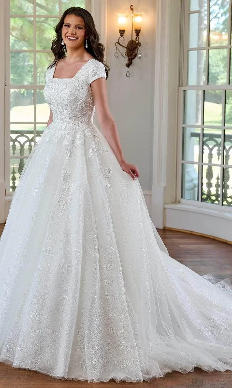 Off-Shoulder Lace Gown Rachel Allan RB3184 - Square Glitter Embroidered Bridal Gown