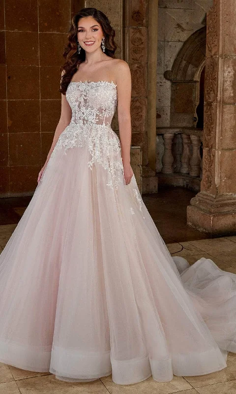 Wedding Gown Rachel Allan RB5054 - Floral Embroidered Strapless Bridal Gown