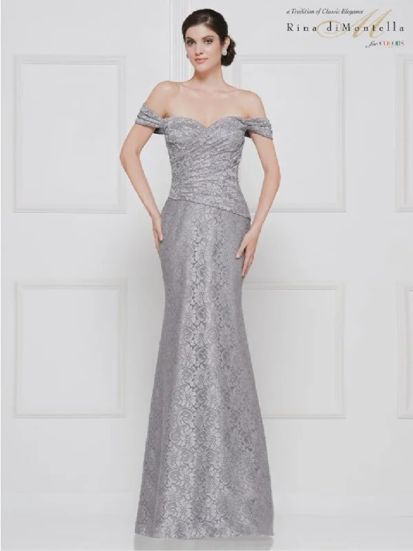 Vintage-Inspired Gown Rina di Montella Long Formal Off Shoulder Gown 2650
