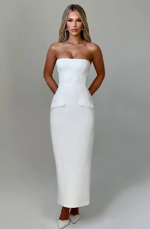 Asymmetrical Hem Dress Roxanne Midaxi Dress - Ivory