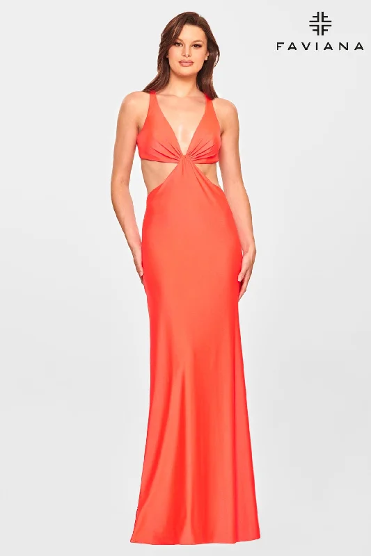 Long V Neck Dress With Deep V Neck And Open Back