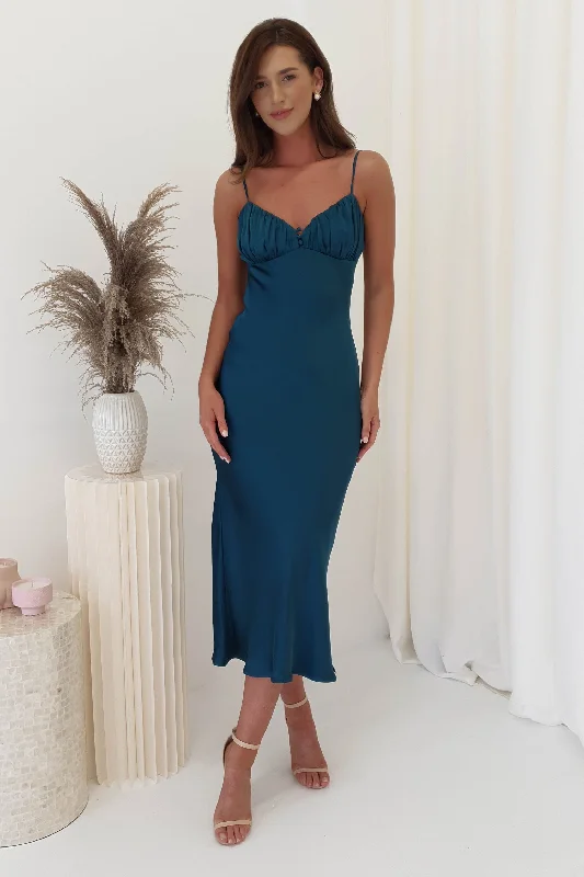 Scalloped Lace Dress Sara Satin Midi Dress | Teal