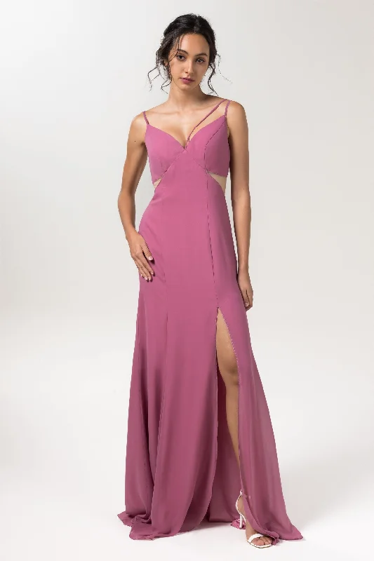 Pleated Gown Sheath-Column Floor Length Chiffon Bridesmaid Dress CB0558