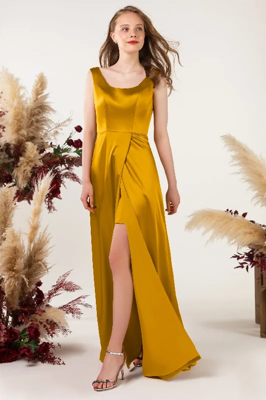 Beaded Dress Sheath Sweep Luxe Satin Bridesmaid Dress Formal Dresses CB0496