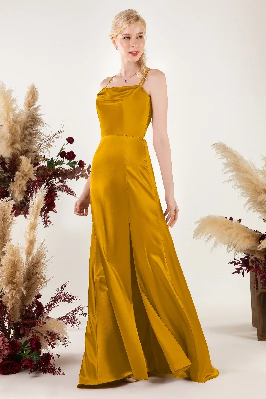 A-Line Dress Sheath Sweep Luxe Satin Bridesmaid Dress Formal Dresses CB0498
