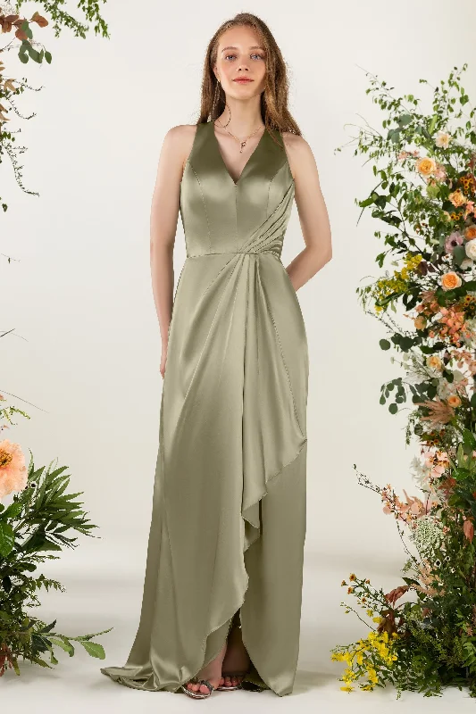 Ball Gown Sheath Sweep Luxe Satin Bridesmaid Dress Formal Dresses CB0499