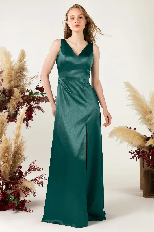 Sheath Wedding Gown Sheath Sweep Luxe Satin Bridesmaid Dress Formal Dresses CB0502