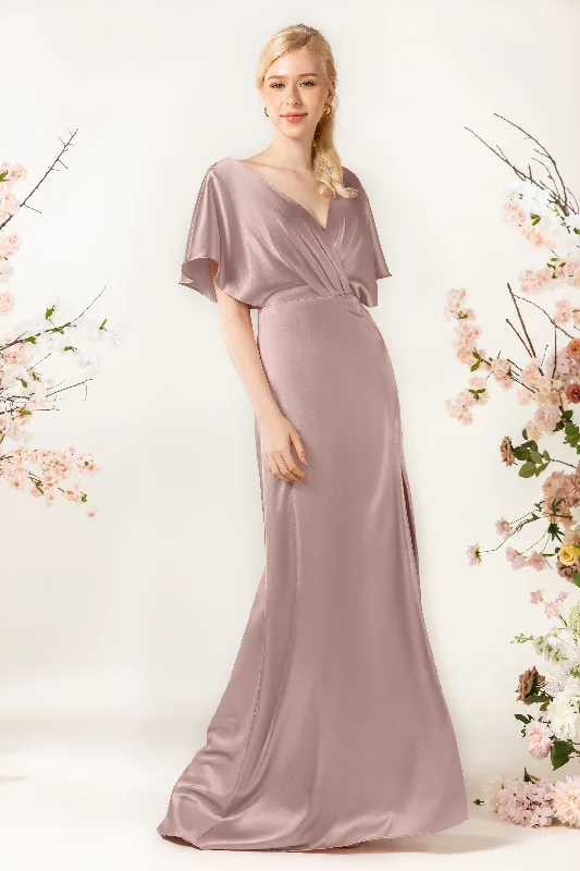 Silk Organza Gown Sheath Sweep Luxe Satin Bridesmaid Dress Formal Dresses CB0505