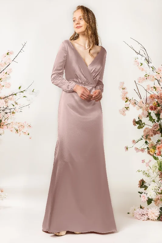 Dramatic Train Gown Sheath Sweep Luxe Satin Bridesmaid Dress Formal Dresses CB0506 Dramatic Train Gown Sheath Sweep Luxe Satin Bridesmaid Dress Formal Dresses CB0506