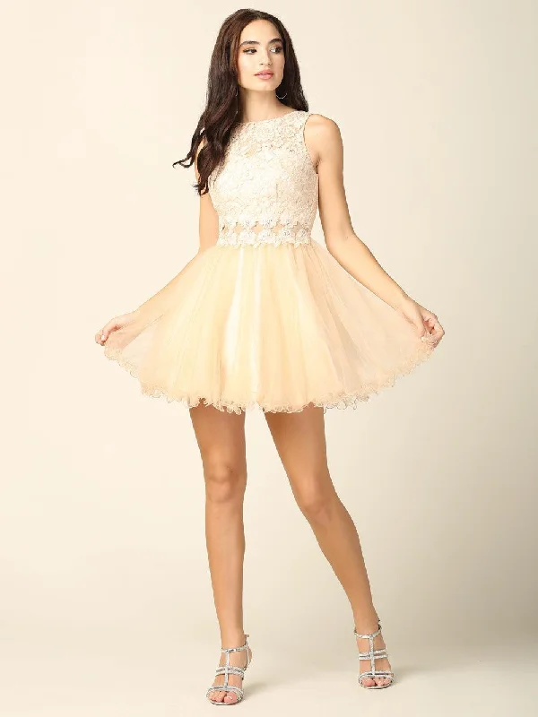 Scalloped Lace Dress Short Prom Sleeveless Lace Cocktail Party Dress Sale