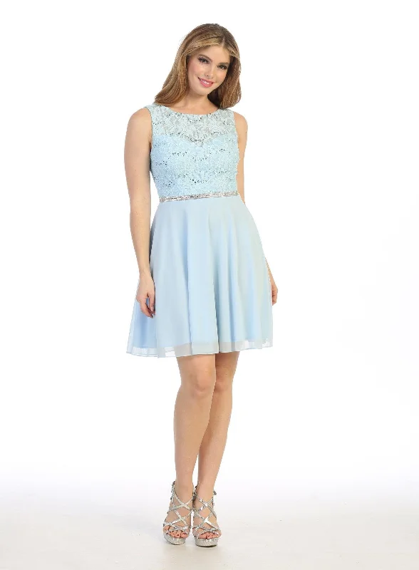 Boho Gown Short Sleeveless Floral Lace Bodice Dress by Celavie 6406