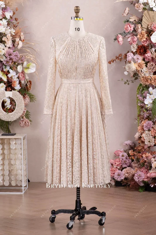 Ruched Bodice Dress Shimmery Lace Tea-Length Mother Of The Bride Dress